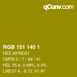 カラーコード: RGB 151 140 1 | qconv.com