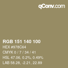 Código de color: RGB 151 140 100 | qconv.com