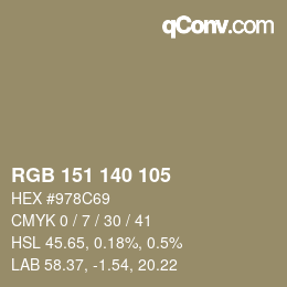 カラーコード: RGB 151 140 105 | qconv.com