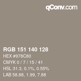 Color code: RGB 151 140 128 | qconv.com