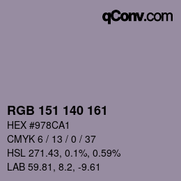 カラーコード: RGB 151 140 161 | qconv.com