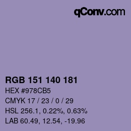颜色代码: RGB 151 140 181 | qconv.com