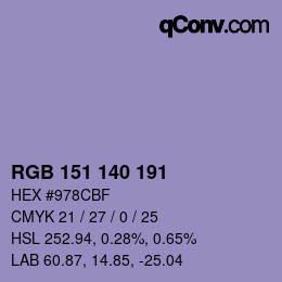 カラーコード: RGB 151 140 191 | qconv.com