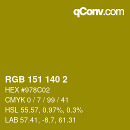 颜色代码: RGB 151 140 2 | qconv.com
