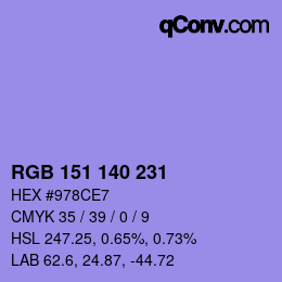 カラーコード: RGB 151 140 231 | qconv.com