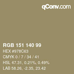 Código de color: RGB 151 140 99 | qconv.com