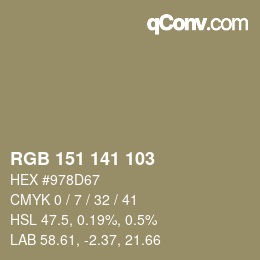 カラーコード: RGB 151 141 103 | qconv.com