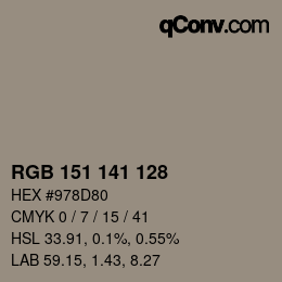 カラーコード: RGB 151 141 128 | qconv.com