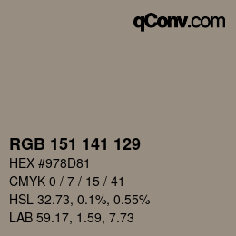 Código de color: RGB 151 141 129 | qconv.com
