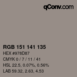 Color code: RGB 151 141 135 | qconv.com