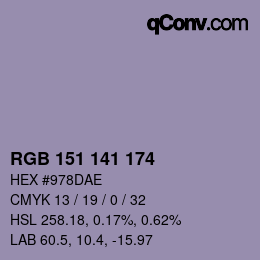 Color code: RGB 151 141 174 | qconv.com