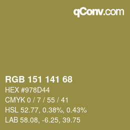 カラーコード: RGB 151 141 68 | qconv.com