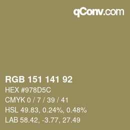 Color code: RGB 151 141 92 | qconv.com