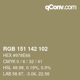 Color code: RGB 151 142 102 | qconv.com