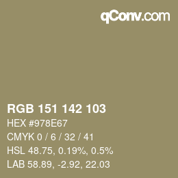 カラーコード: RGB 151 142 103 | qconv.com