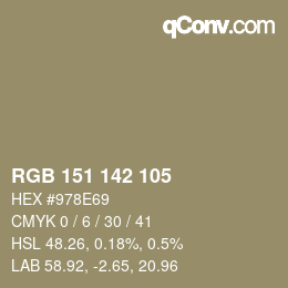 Color code: RGB 151 142 105 | qconv.com