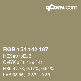Farbcode: RGB 151 142 107 | qconv.com