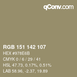 Color code: RGB 151 142 107 | qconv.com