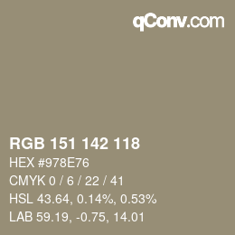 Color code: RGB 151 142 118 | qconv.com
