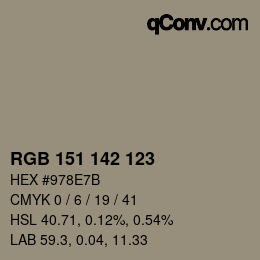 Color code: RGB 151 142 123 | qconv.com