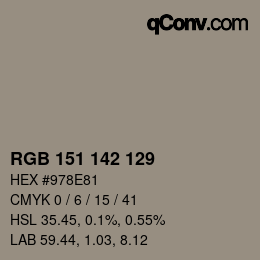 Color code: RGB 151 142 129 | qconv.com