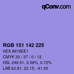 カラーコード: RGB 151 142 225 | qconv.com