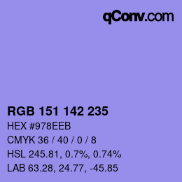 Color code: RGB 151 142 235 | qconv.com