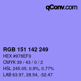 Color code: RGB 151 142 249 | qconv.com