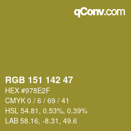 Color code: RGB 151 142 47 | qconv.com