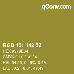 カラーコード: RGB 151 142 52 | qconv.com