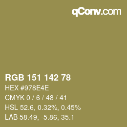 Color code: RGB 151 142 78 | qconv.com