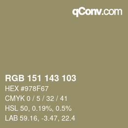 Color code: RGB 151 143 103 | qconv.com
