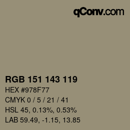 颜色代码: RGB 151 143 119 | qconv.com