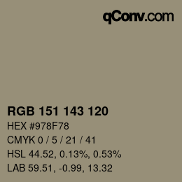 颜色代码: RGB 151 143 120 | qconv.com