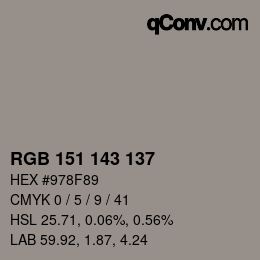 カラーコード: RGB 151 143 137 | qconv.com