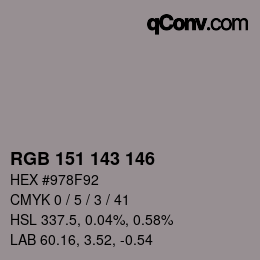 Color code: RGB 151 143 146 | qconv.com