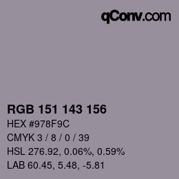 颜色代码: RGB 151 143 156 | qconv.com