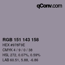 颜色代码: RGB 151 143 158 | qconv.com