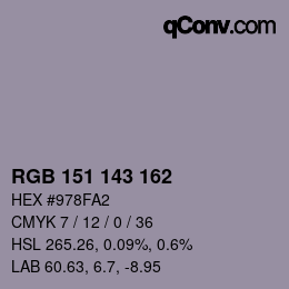 カラーコード: RGB 151 143 162 | qconv.com