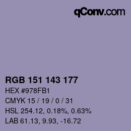 カラーコード: RGB 151 143 177 | qconv.com