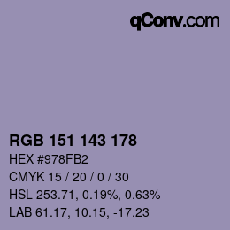 颜色代码: RGB 151 143 178 | qconv.com