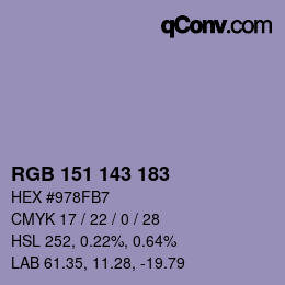 Color code: RGB 151 143 183 | qconv.com