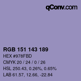 颜色代码: RGB 151 143 189 | qconv.com