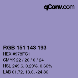 颜色代码: RGB 151 143 193 | qconv.com