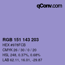 カラーコード: RGB 151 143 203 | qconv.com