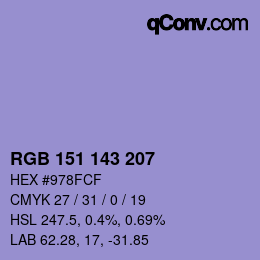 カラーコード: RGB 151 143 207 | qconv.com