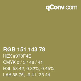 颜色代码: RGB 151 143 78 | qconv.com