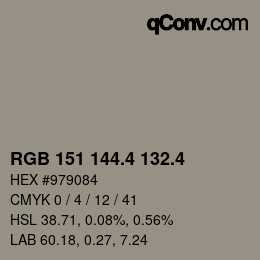 カラーコード: RGB 151 144.4 132.4 | qconv.com