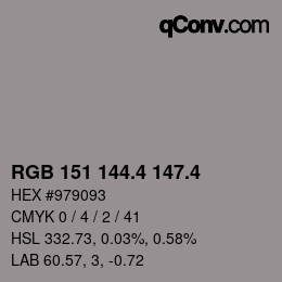 カラーコード: RGB 151 144.4 147.4 | qconv.com