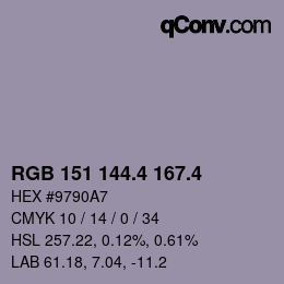 カラーコード: RGB 151 144.4 167.4 | qconv.com